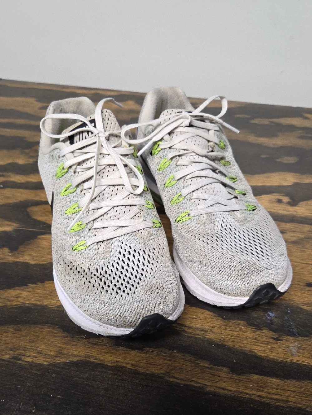 Nike White Gray Running Sneakers with Neon Green Accents